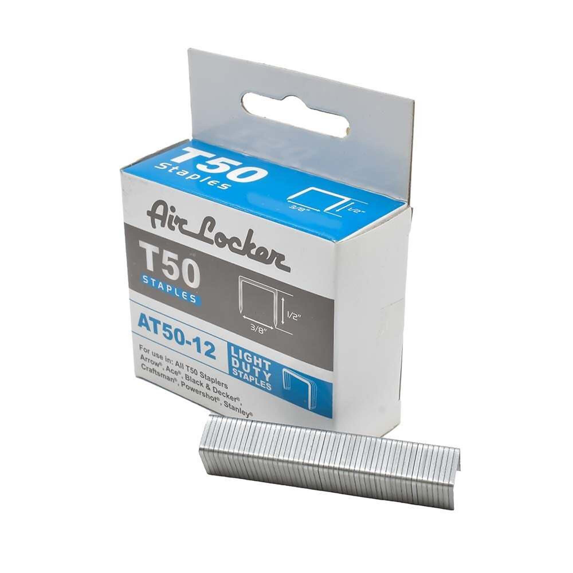 Air Locker AT50-12 T50 20 Gauge 1/2 Inch Long x 3/8 Inch Crown Galvanized Fine Wire Steel Staples (1,000-Pack)